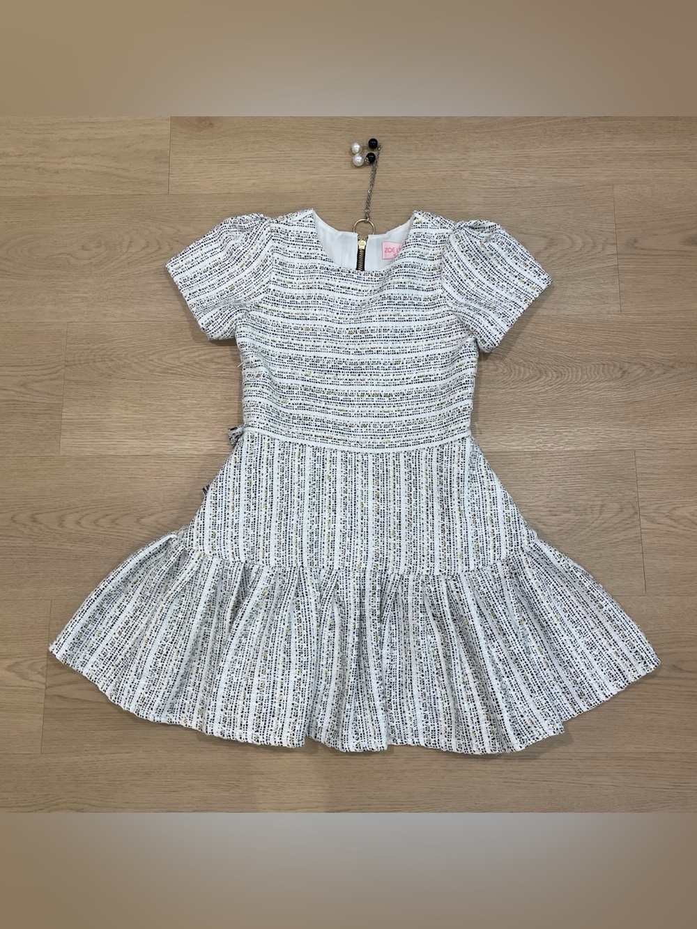 Zoe Ltd White Dress with Black and Gold Stripe Details